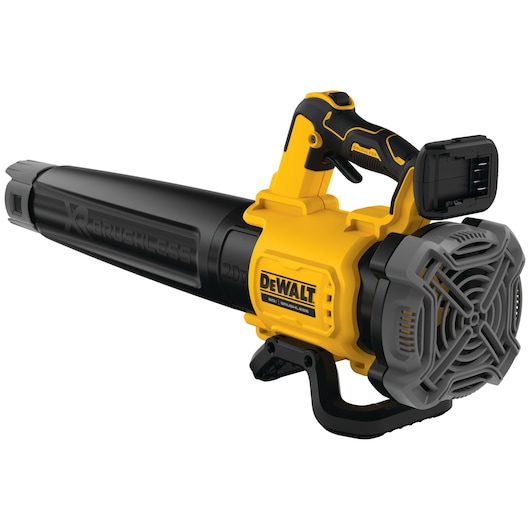 Profile of Lithium Ion XR® brushless, handheld blower with battery socket at its rear. 