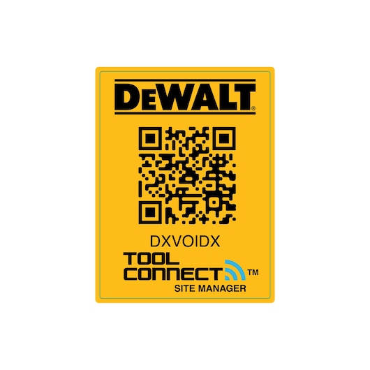 Photo of QR Code adhesive tag. Yellow Sticker with QR code in the center.
