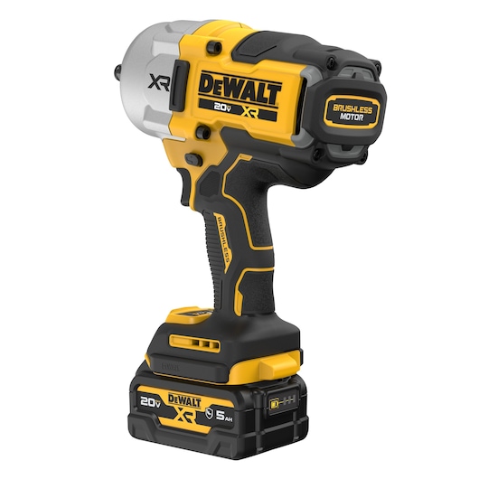 DEWALT 20V MAX  XR(®) 1/2 inch High-Torque Impact Wrench back side flat view with DCB205G battery 