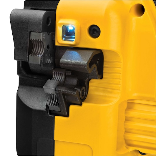 Close up of a Threaded Rod Cutter featuring a bright LED light to help illuminate cutting area