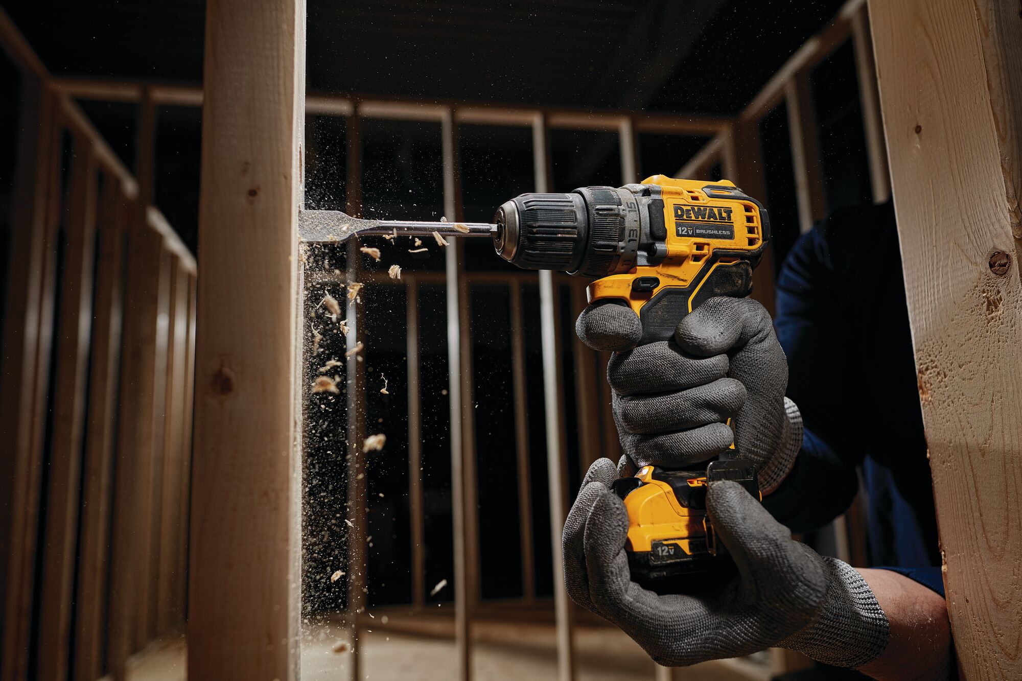 XTREME Brushless cordless drill drilling  wooden frame.