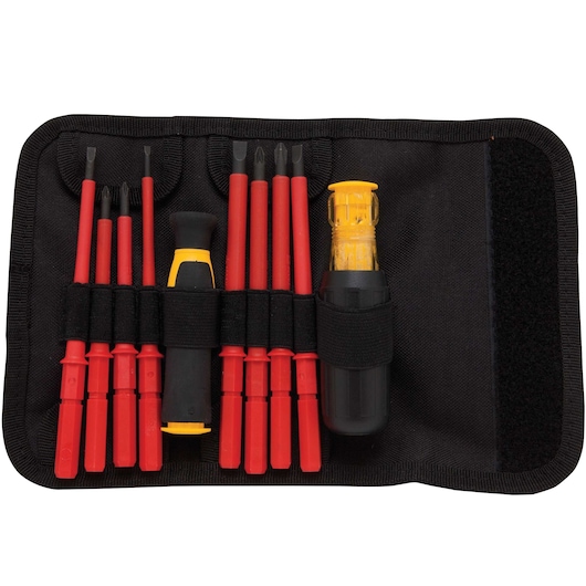 Insulated Vinyl Grip Screwdriver Set in tool pouch.
