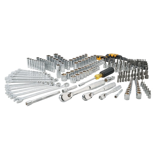 Profile of 227 piece DEWALT mechanics tools set.