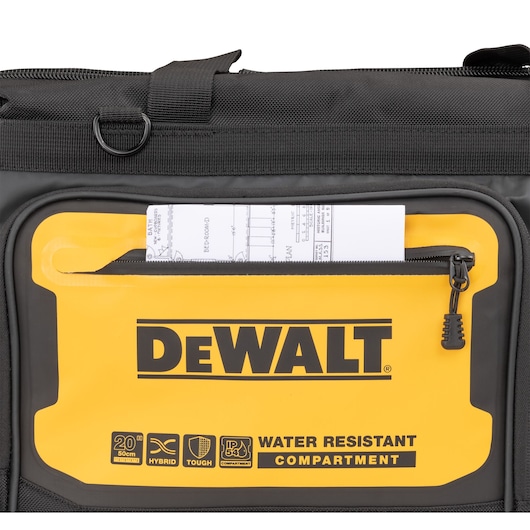 DEWALT 20 INCH PRO OPEN MOUTH TOOL BAG WATER RESISTANT POCKET FEATURE