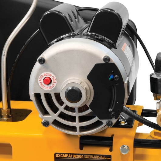Induction motor with reset button feature of 20 gallons Portable Horizontal Electric Air Compressor.