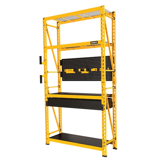 Profile of the 4 shelf industrial storage rack workstation.